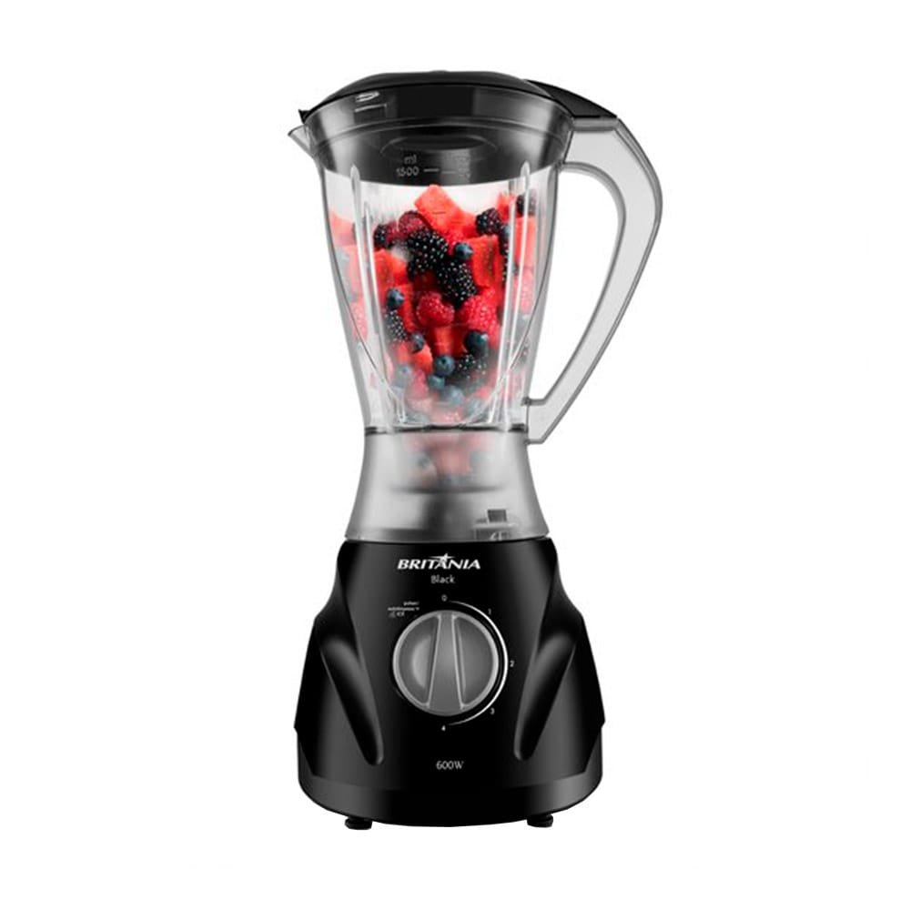 Liquidificador Britânia Black - Copo de Plástico, 3 Velocidades + Pulsar, 600W, Preto 110V