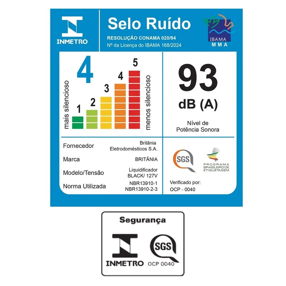 Liquidificador Britânia Black - Copo de Plástico, 3 Velocidades + Pulsar, 600W, Preto 110V