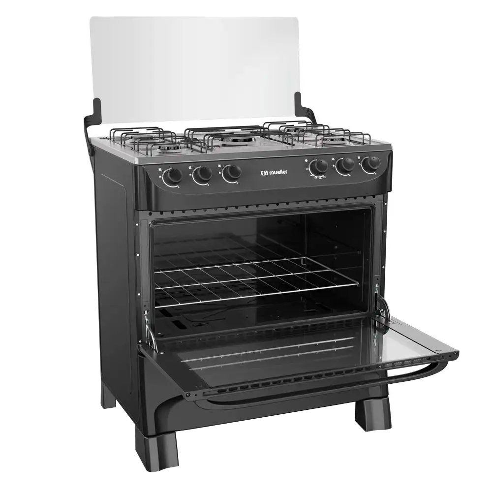 Fogão de Piso Mueller 5 Bocas Moderatto - Mesa de Inox, Preto Fosco