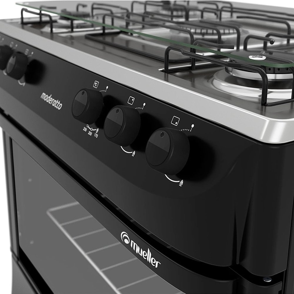 Fogão de Piso Mueller 5 Bocas Moderatto - Mesa de Inox, Preto Fosco