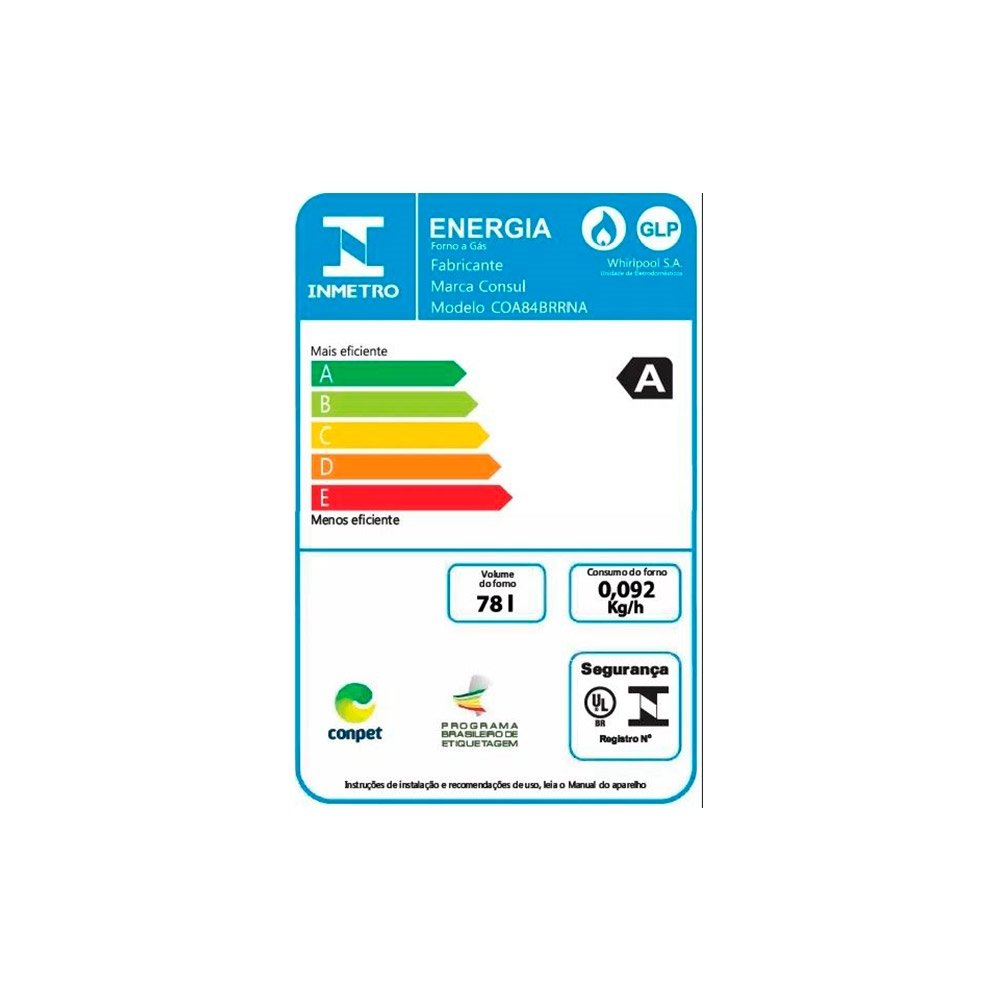 Forno a Gás de Embutir Consul 78L COA84BR, Prata, 220V