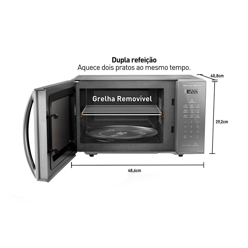 Micro-ondas Panasonic 27 Litros NN-ST55LMRUN, Prata/Cinza, 220V