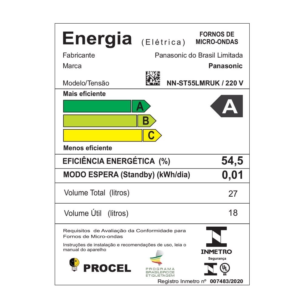Micro-ondas Panasonic 27 Litros NN-ST55LMRUN, Prata/Cinza, 220V