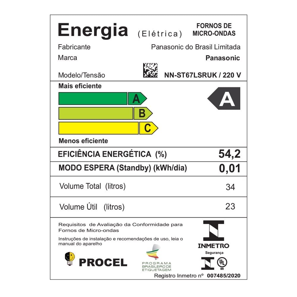Micro-ondas Panasonic 34 Litros NN-ST67LSRUN, Porta Espelhada, Inox, 220V