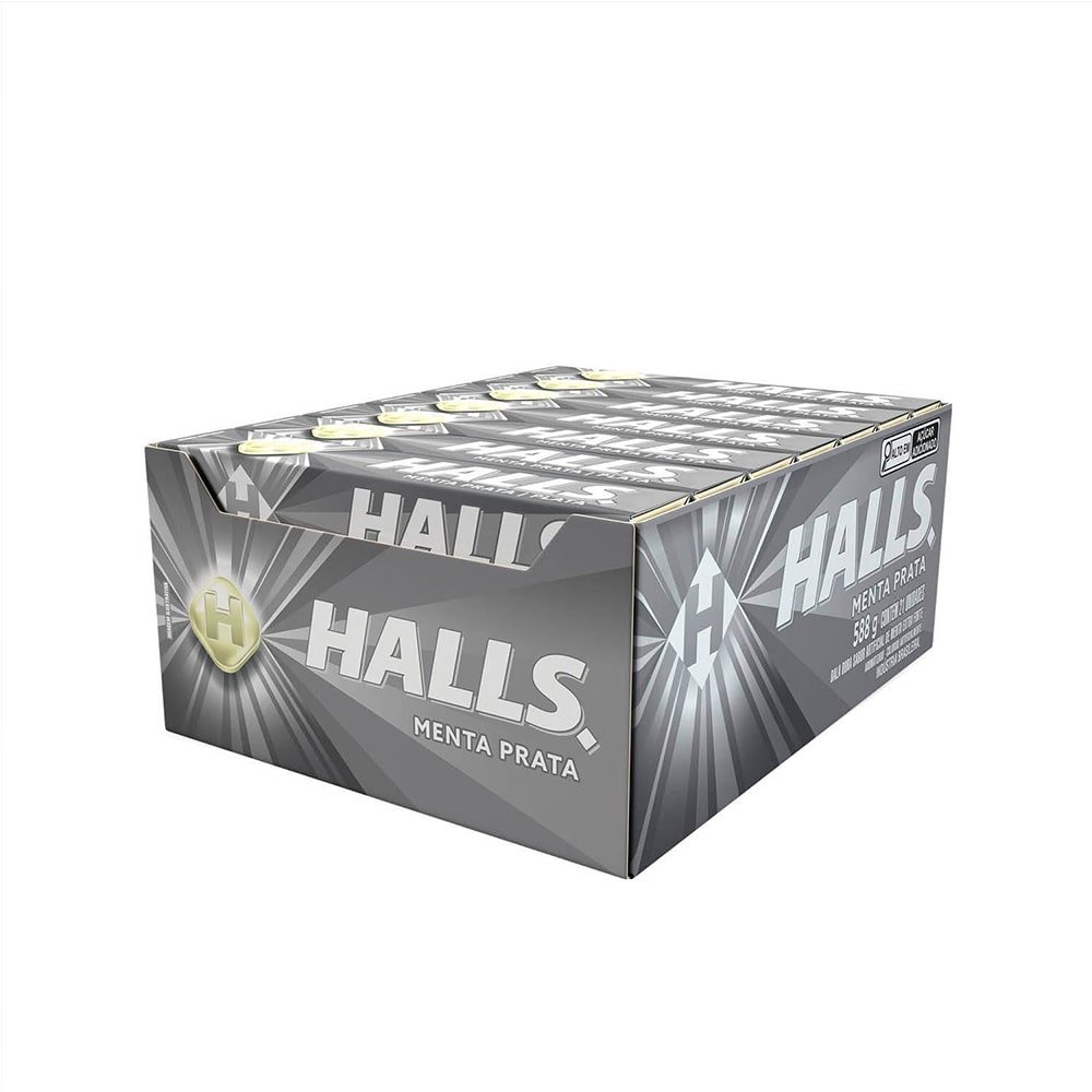 Bala Halls Menta Prata 28g Display com 21 unidades