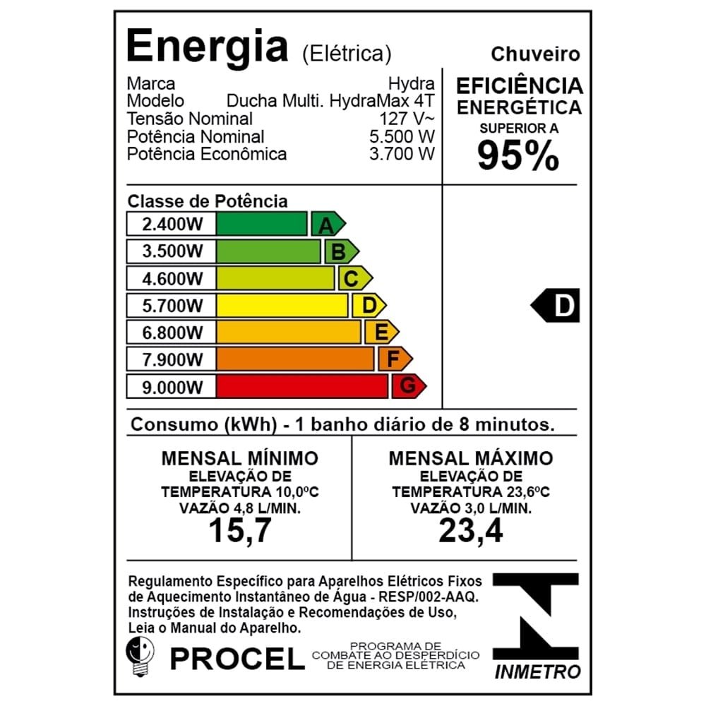 Chuveiro Ducha Hydra Hydramax Multi 4 Temperaturas 5500W 110V