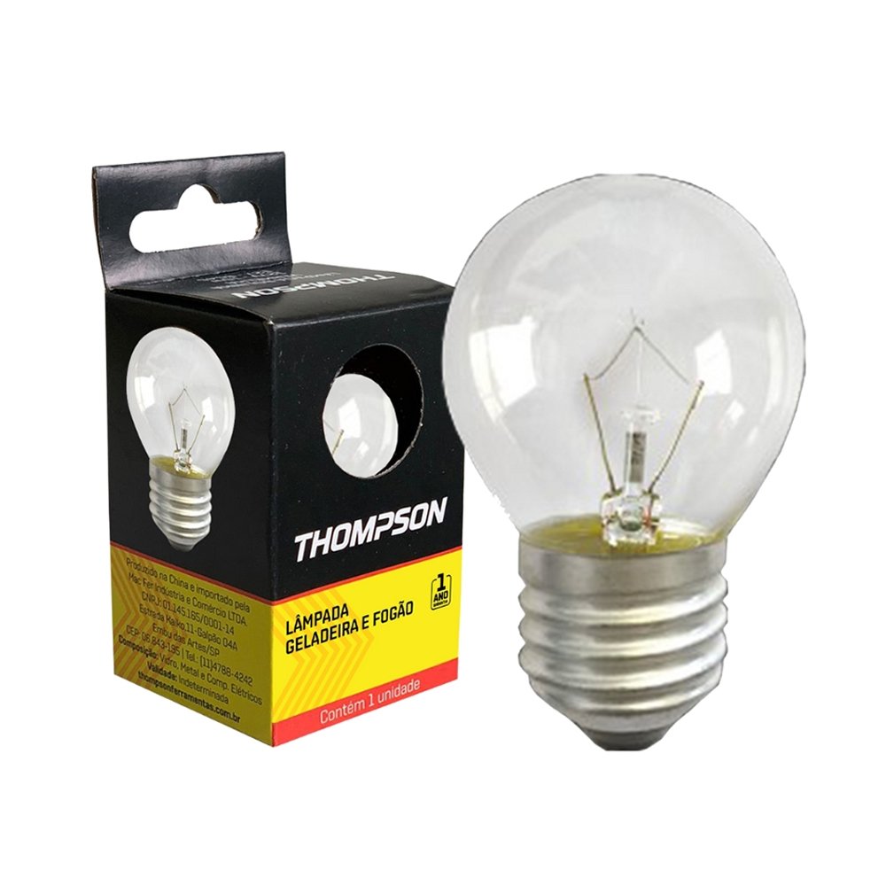 Lampada Incandescente Transparente para Fogão e Geladeira Thompson E-27 40W 110V - Embalagem com 10 Unidades