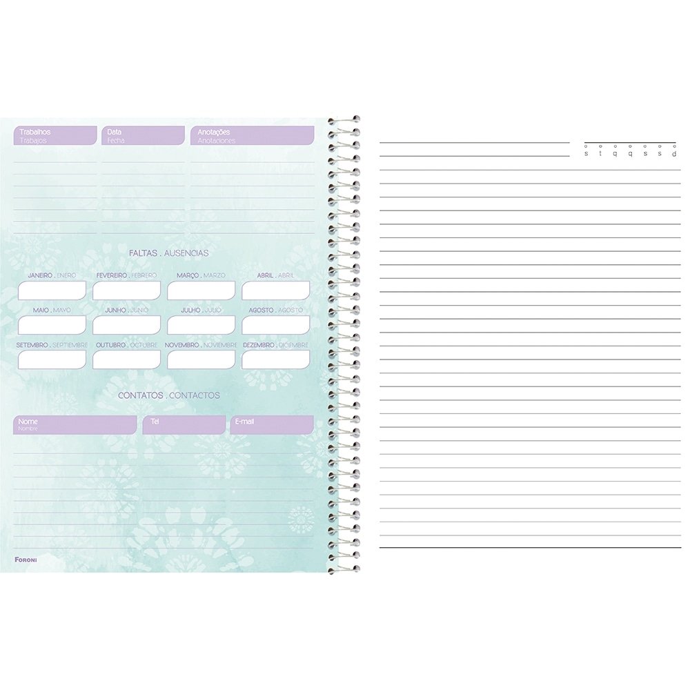 Caderno Espiral Foroni Universitário Capa Dura Tie Dye 10 Matérias 160 Folhas - Embalagem com 4 Unidades (Sortidos)
