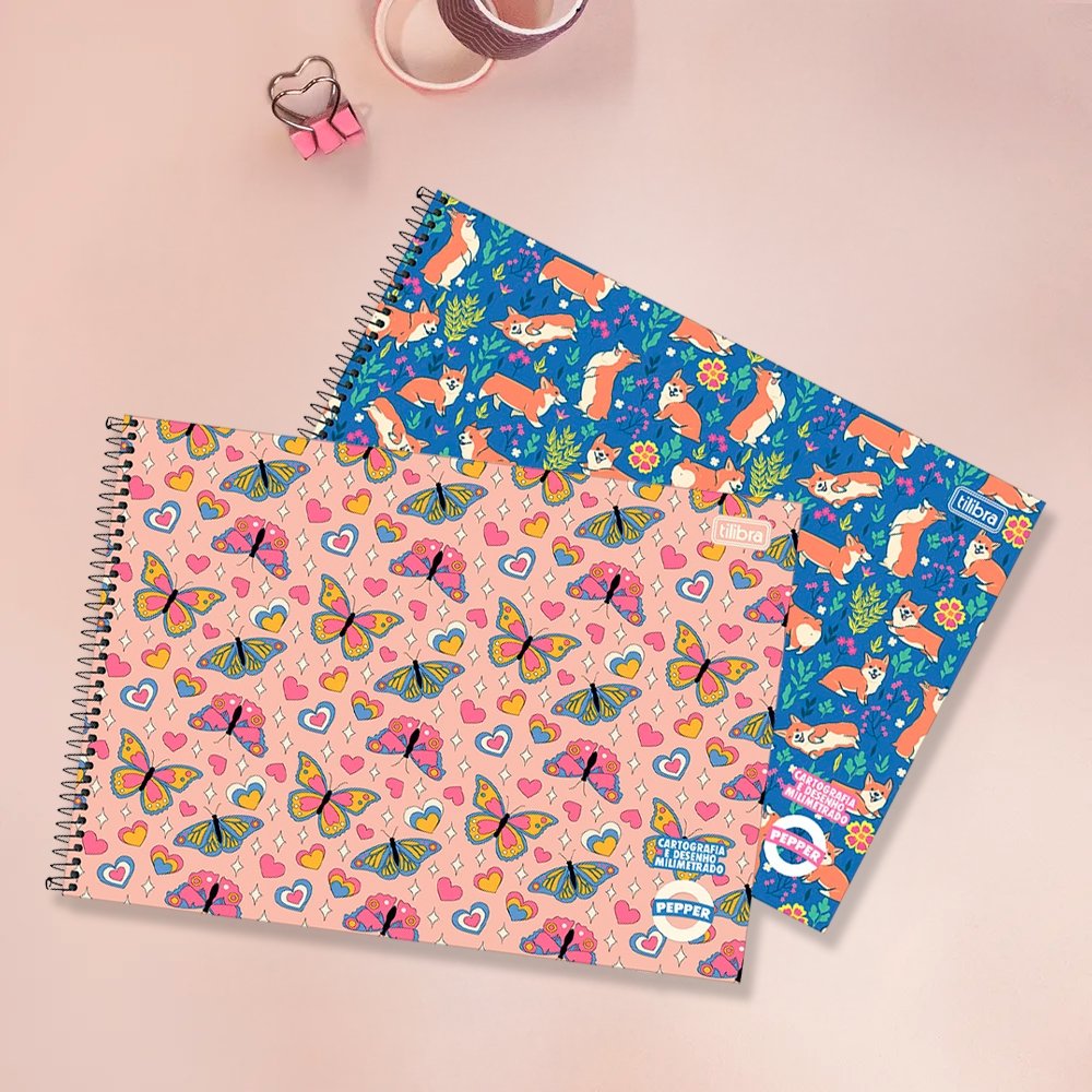 Caderno Espiral Tilibra Cartografia  Capa Dura sem Seda Pepper 80 Folhas - Embalagem com 4 Unidades (Sortidos)