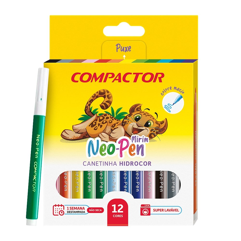 Caneta Compactor Hidrográfica Neopen Mirim 12 Cores Compactor - Embalagem com 5 Unidades