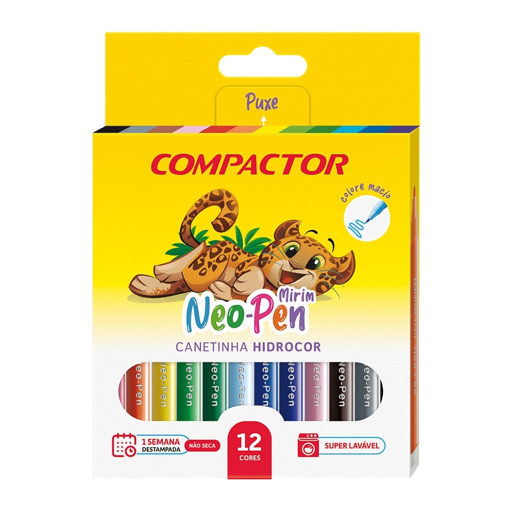 Caneta Compactor Hidrográfica Neopen Mirim 12 Cores Compactor - Embalagem com 5 Unidades