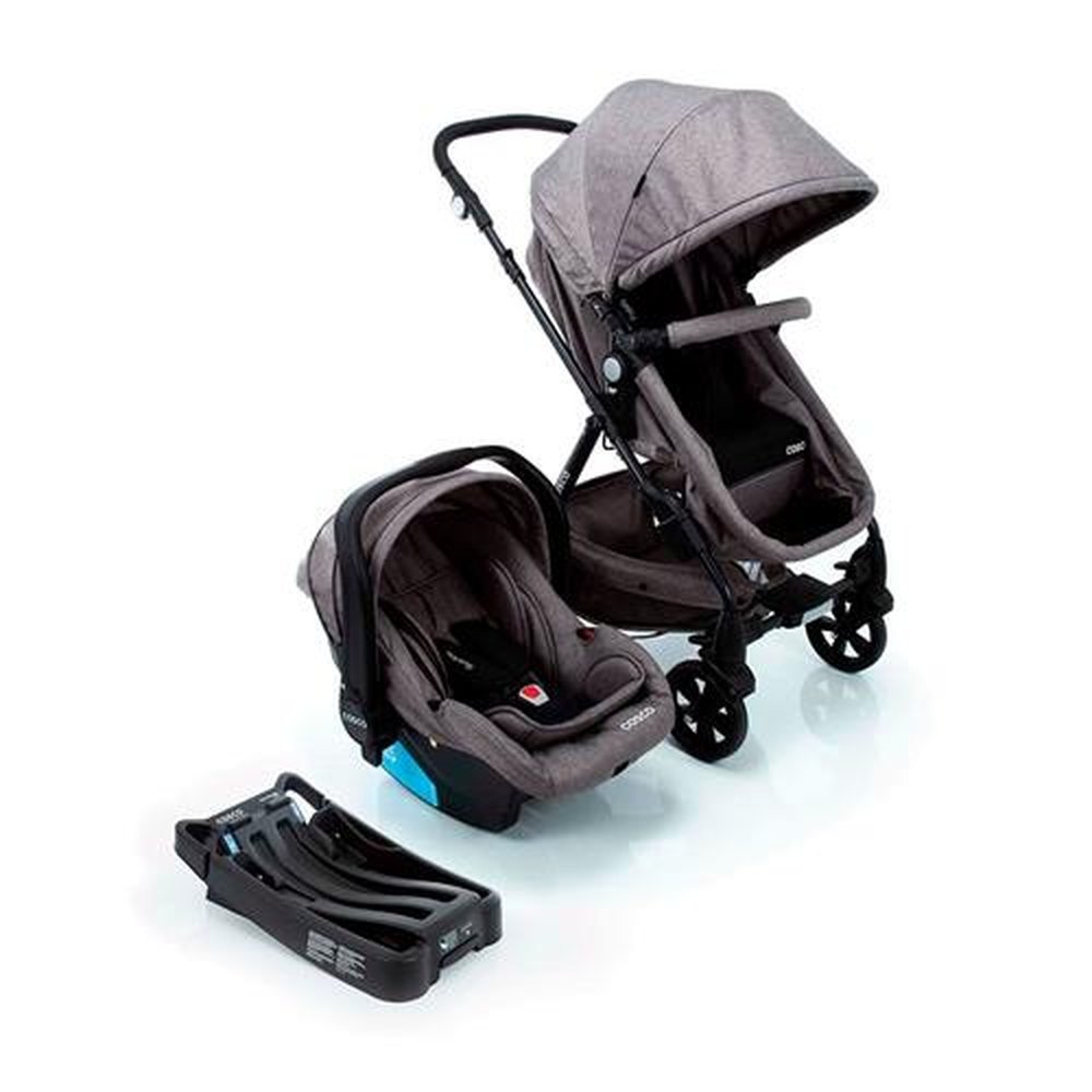 Carrinho de Bebê Cosco Poppy Trio Reversível com Função Moisés + Bebê Conforto, Cinza Mescla