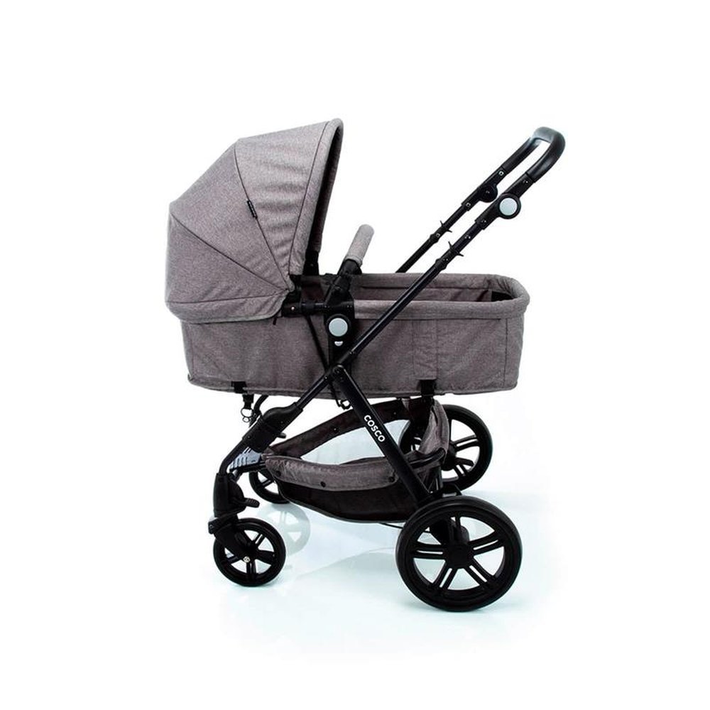 Carrinho de Bebê Cosco Poppy Trio Reversível com Função Moisés + Bebê Conforto, Cinza Mescla