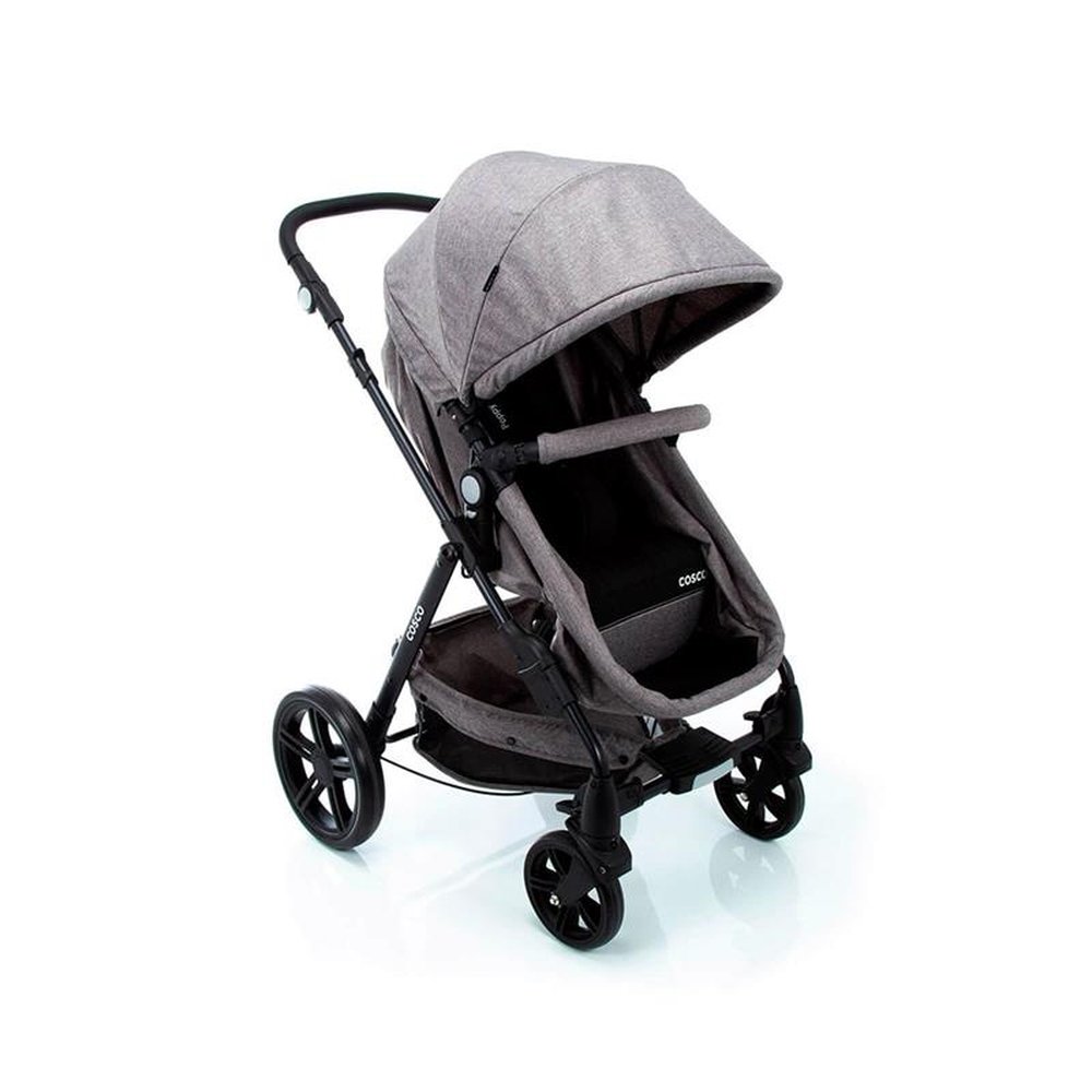 Carrinho de Bebê Cosco Poppy Trio Reversível com Função Moisés + Bebê Conforto, Cinza Mescla