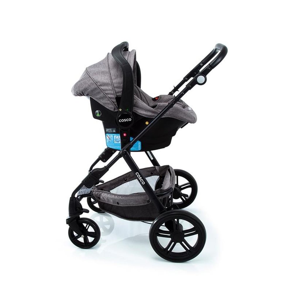 Carrinho de Bebê Cosco Poppy Trio Reversível com Função Moisés + Bebê Conforto, Cinza Mescla