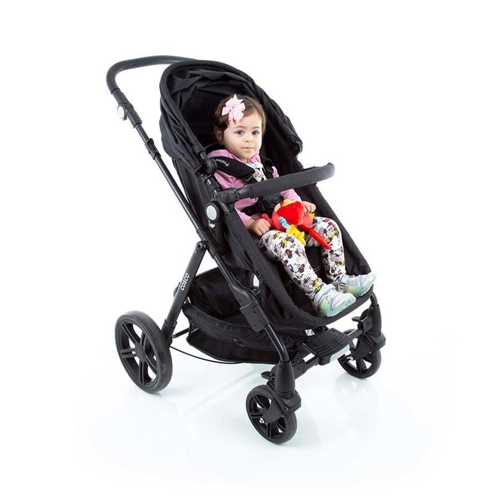 Carrinho de Bebê Cosco Poppy Trio Reversível com Função Moisés + Bebê Conforto, Cinza Mescla
