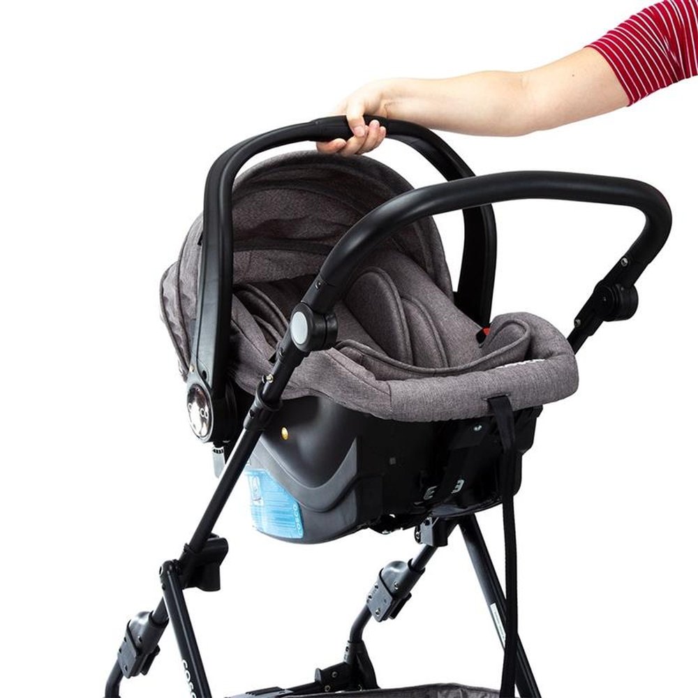 Carrinho de Bebê Cosco Poppy Trio Reversível com Função Moisés + Bebê Conforto, Cinza Mescla