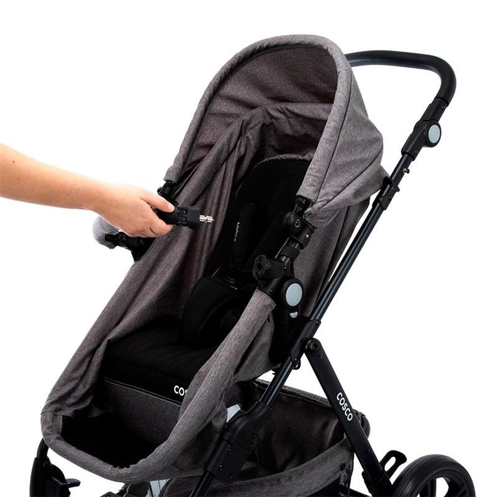 Carrinho de Bebê Cosco Poppy Trio Reversível com Função Moisés + Bebê Conforto, Cinza Mescla