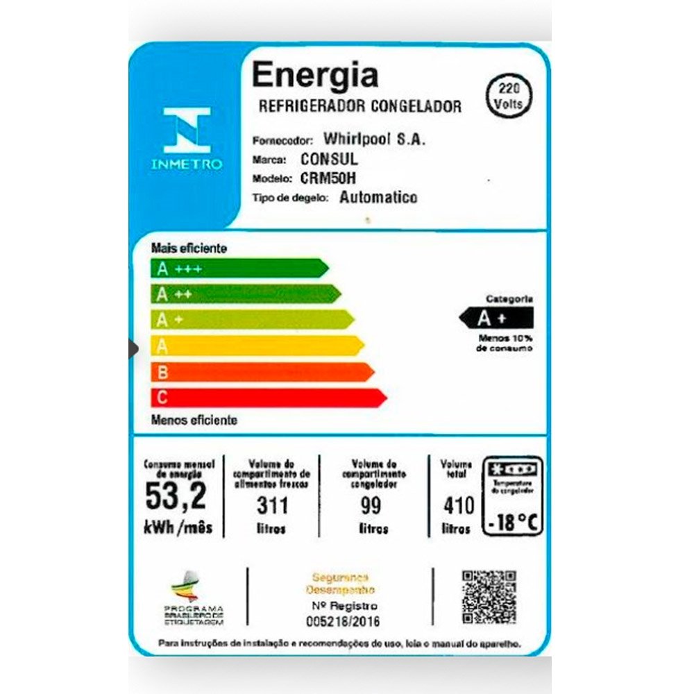 Geladeira/Refrigerador Consul 410 Litros CRM50HK, Frost Free, Controle Interno de Temperatura, Espaço Flex, Inox 220V