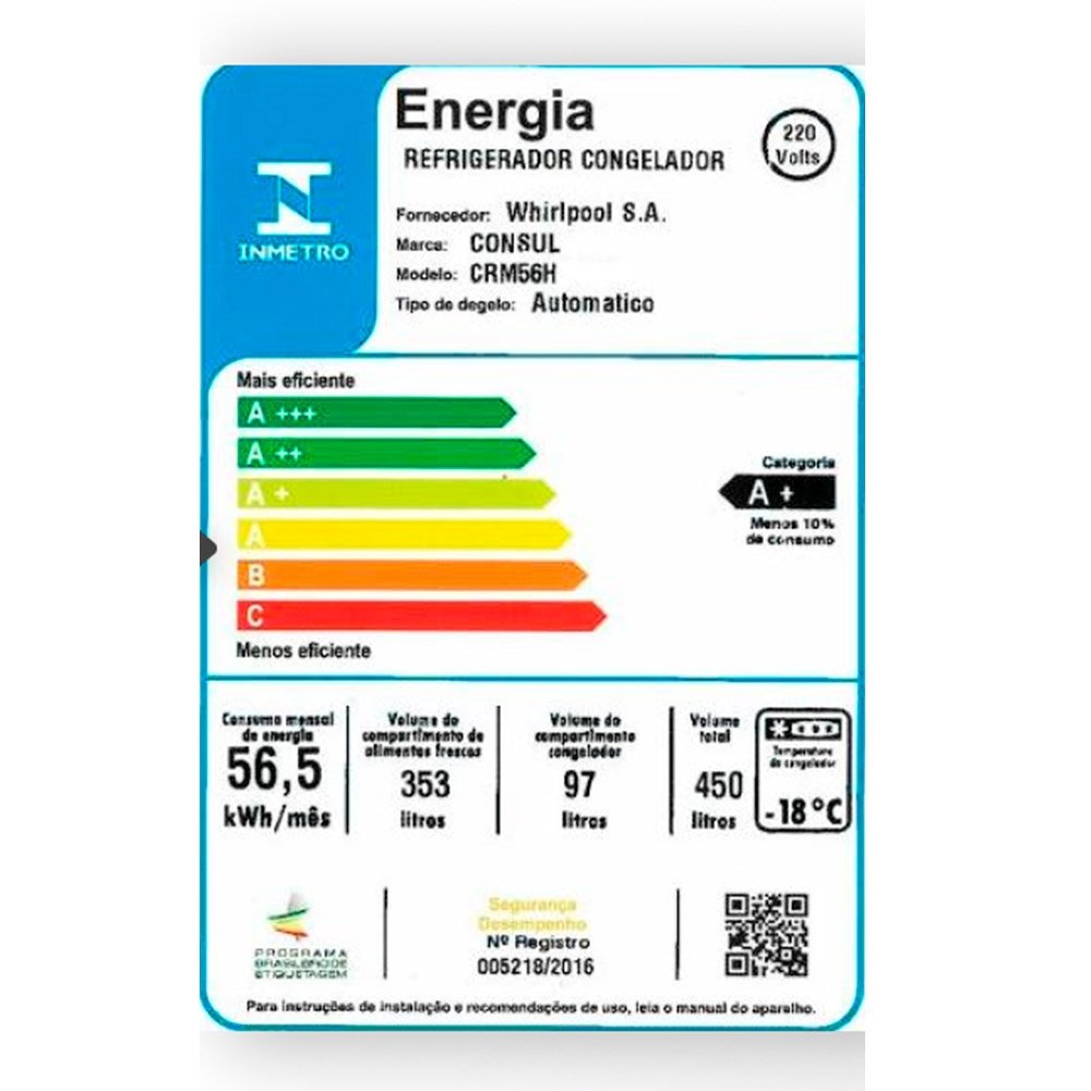 Geladeira/Refrigerador Consul 450 Litros CRM56HB | Frost Free, Painel Eletrônico Externo, Espaço Flex, Branco, 220V