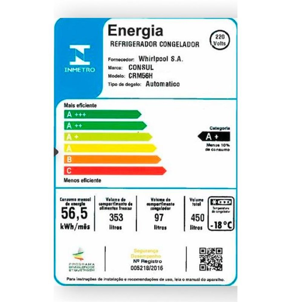 Geladeira/Refrigerador Consul 450 Litros CRM56HK, Frost Free, Painel Eletrônico Externo, Espaço Flex, Inox, 220V