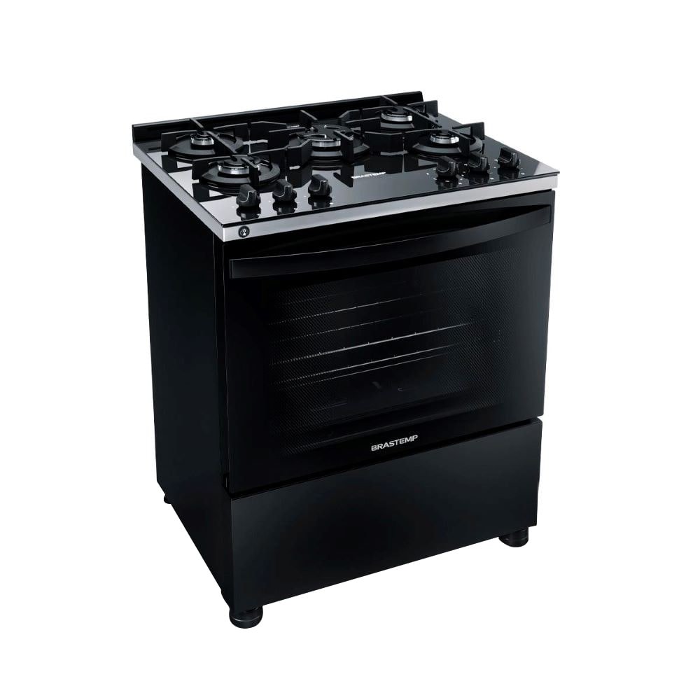 Fogão Brastemp 5 Bocas  BFS5VCE - Mesa de Vidro, Turbo Chama, Preto, Bivolt