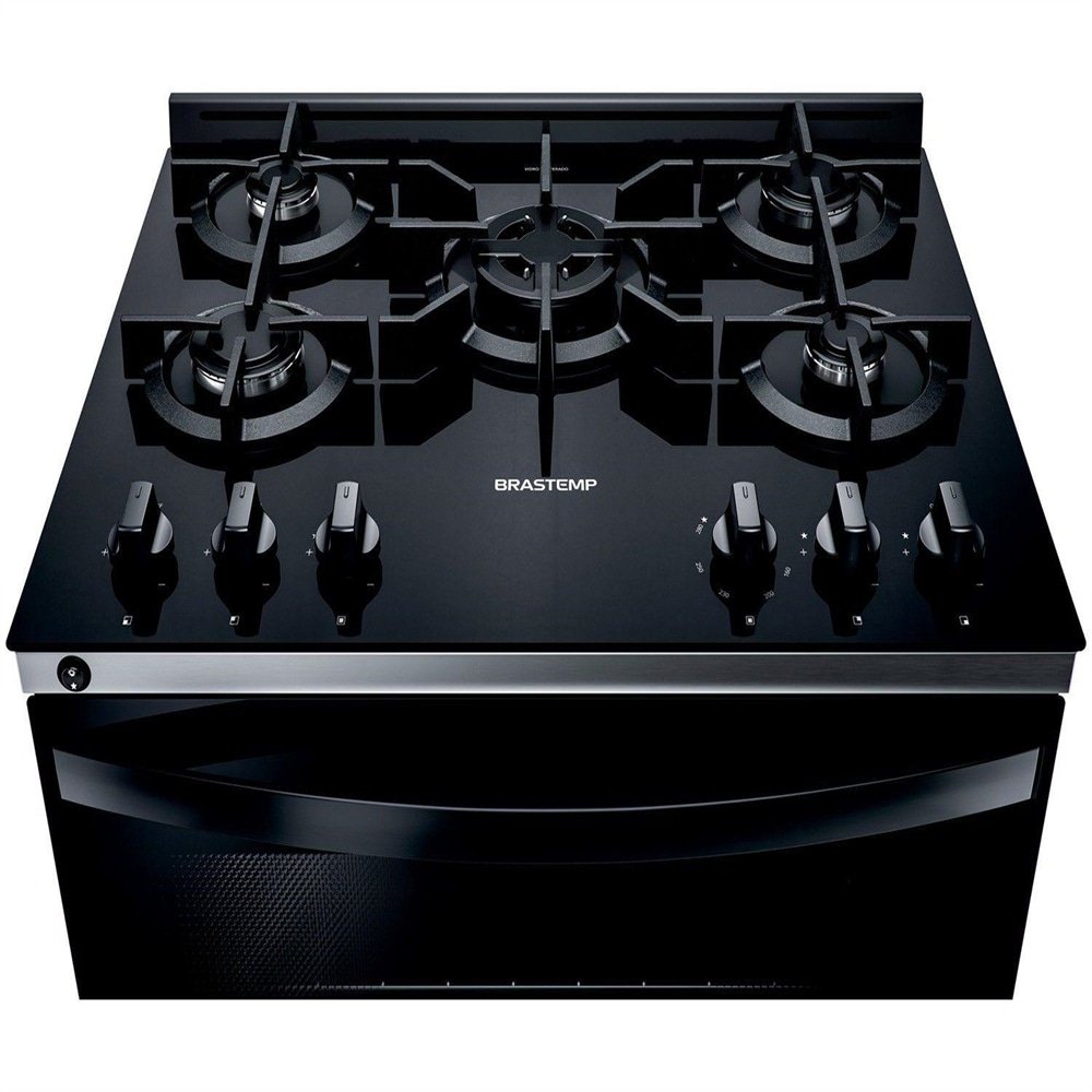 Fogão Brastemp 5 Bocas  BFS5VCE - Mesa de Vidro, Turbo Chama, Preto, Bivolt