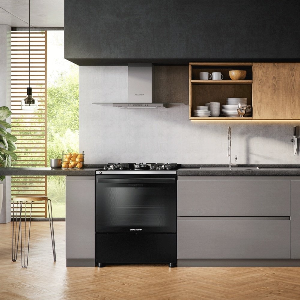 Fogão Brastemp 5 Bocas  BFS5VCE - Mesa de Vidro, Turbo Chama, Preto, Bivolt