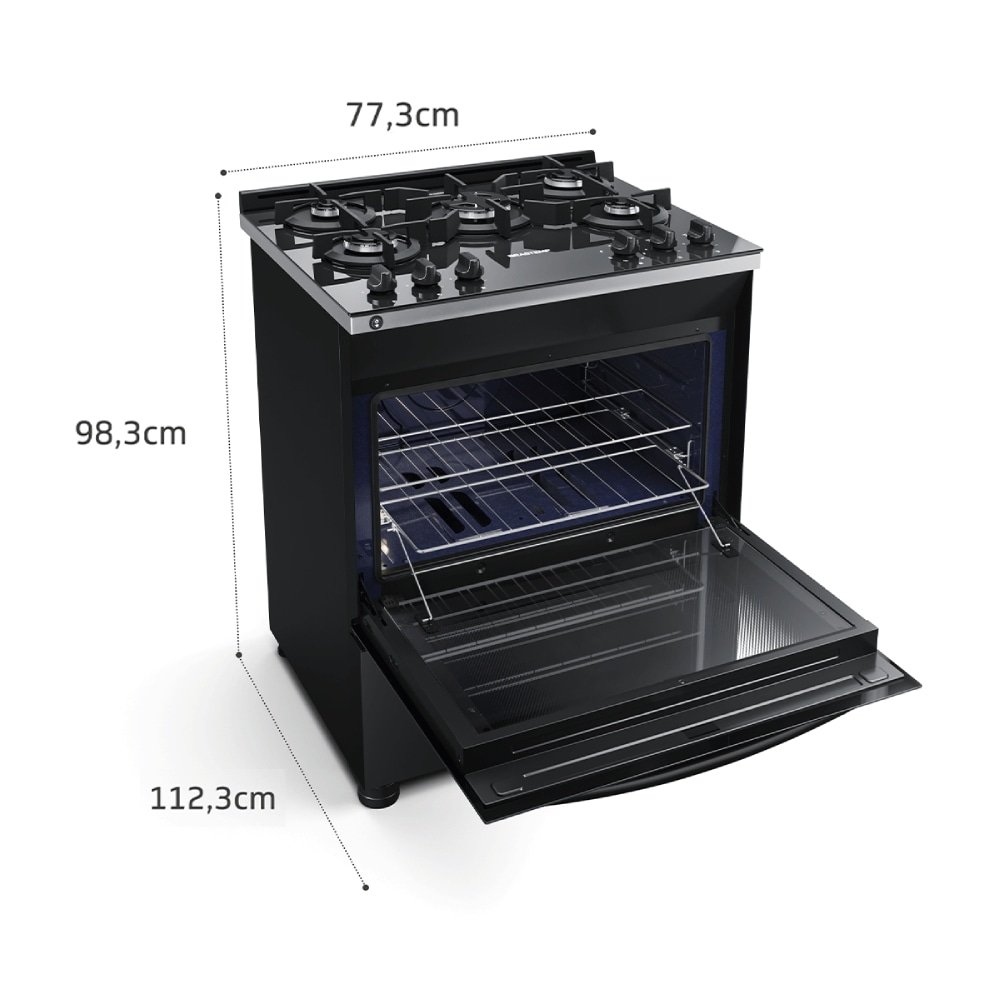 Fogão Brastemp 5 Bocas  BFS5VCE - Mesa de Vidro, Turbo Chama, Preto, Bivolt
