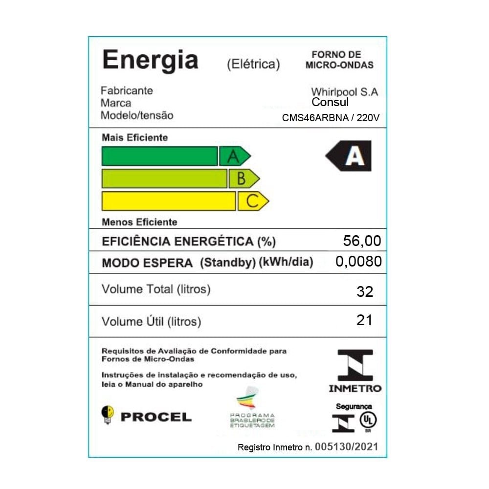 Micro-Ondas Consul 32 Litros CMS46AR, Espelhado, Inox, 220V