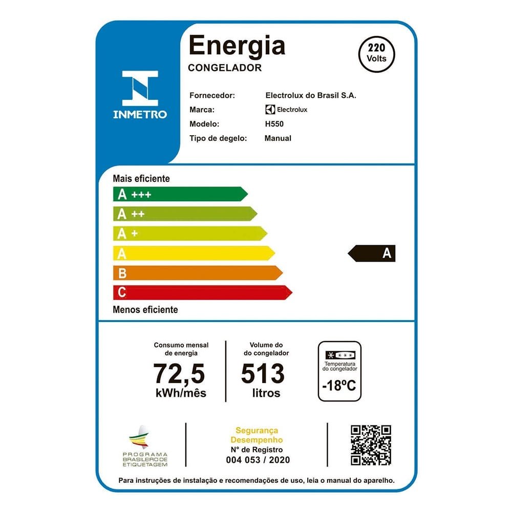 Freezer Horizontal Electrolux 513 Litros H550 com Cesto Aramado, Controle de Temperatura, Branco, 220V
