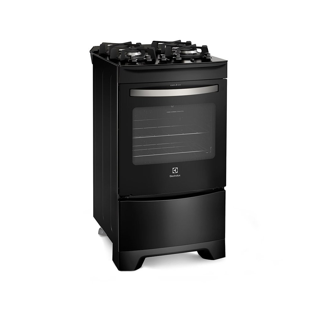 Fogão de Piso 4 Bocas Electrolux 52LPV Mesa de Vidro, Acendimento Automático, Preto, Bivolt