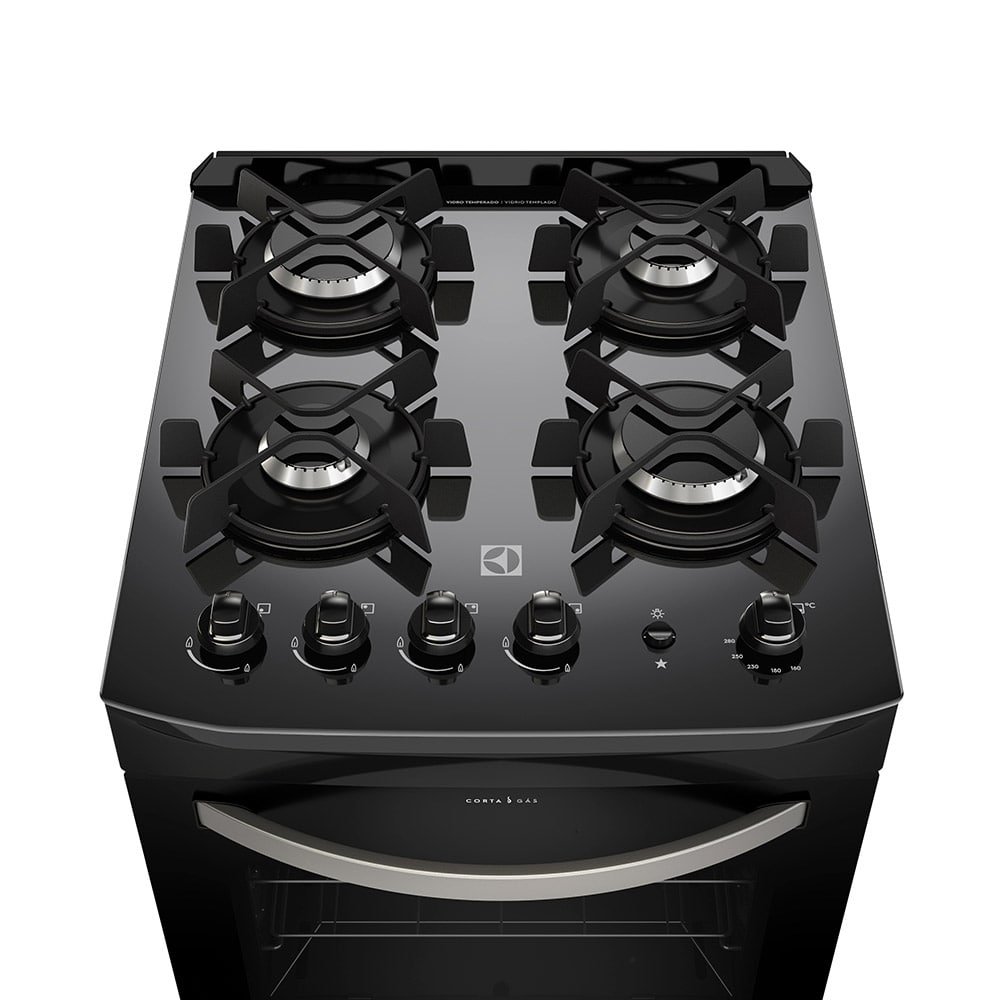 Fogão de Piso 4 Bocas Electrolux 52LPV Mesa de Vidro, Acendimento Automático, Preto, Bivolt