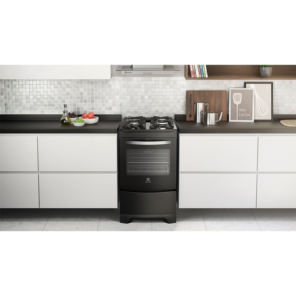 Fogão de Piso 4 Bocas Electrolux 52LPV Mesa de Vidro, Acendimento Automático, Preto, Bivolt