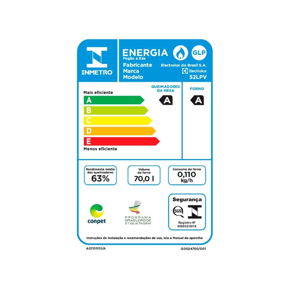Fogão de Piso 4 Bocas Electrolux 52LPV Mesa de Vidro, Acendimento Automático, Preto, Bivolt