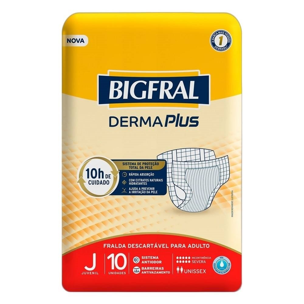 Fralda Geriátrica Bigfral Derma Plus Juvenil - 8 Pacotes com 10 Fraldas - Total 80 Tiras