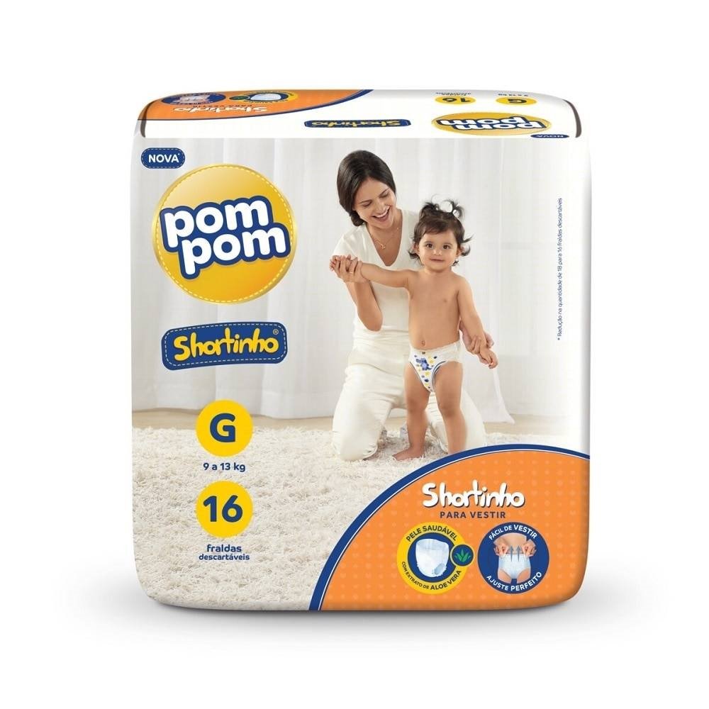 Fralda Descartável Pom Pom Shortinho Jumbinho Tamanho G - 8 Pacotes com 16 Fraldas - Total 128 Tiras
