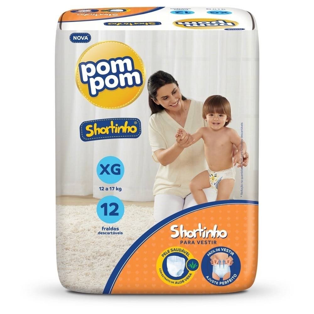 Fralda Descartável Pom Pom Shortinho Jumbinho Tamanho XG - 8 Pacotes com 12 Fraldas - Total 96 Tiras