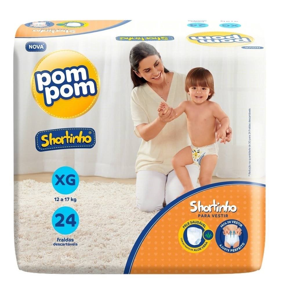 Fralda Descartável Pom Pom Shortinho Jumbo Tamanho XG - 4 Pacotes com 24 Fraldas - Total 96 Tiras
