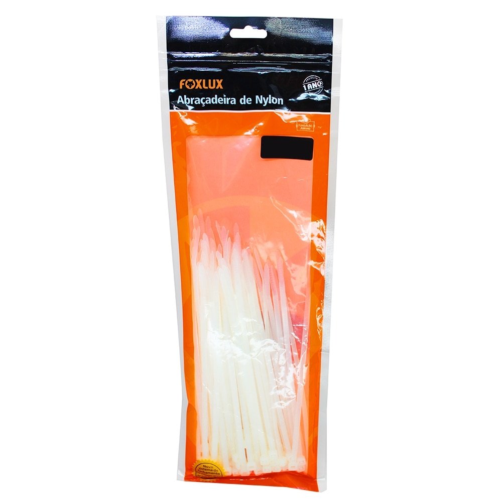 Abraçadeira Nylon Foxlux 370mm x 7,0mm Branco - Embalagem com 50 Unidades