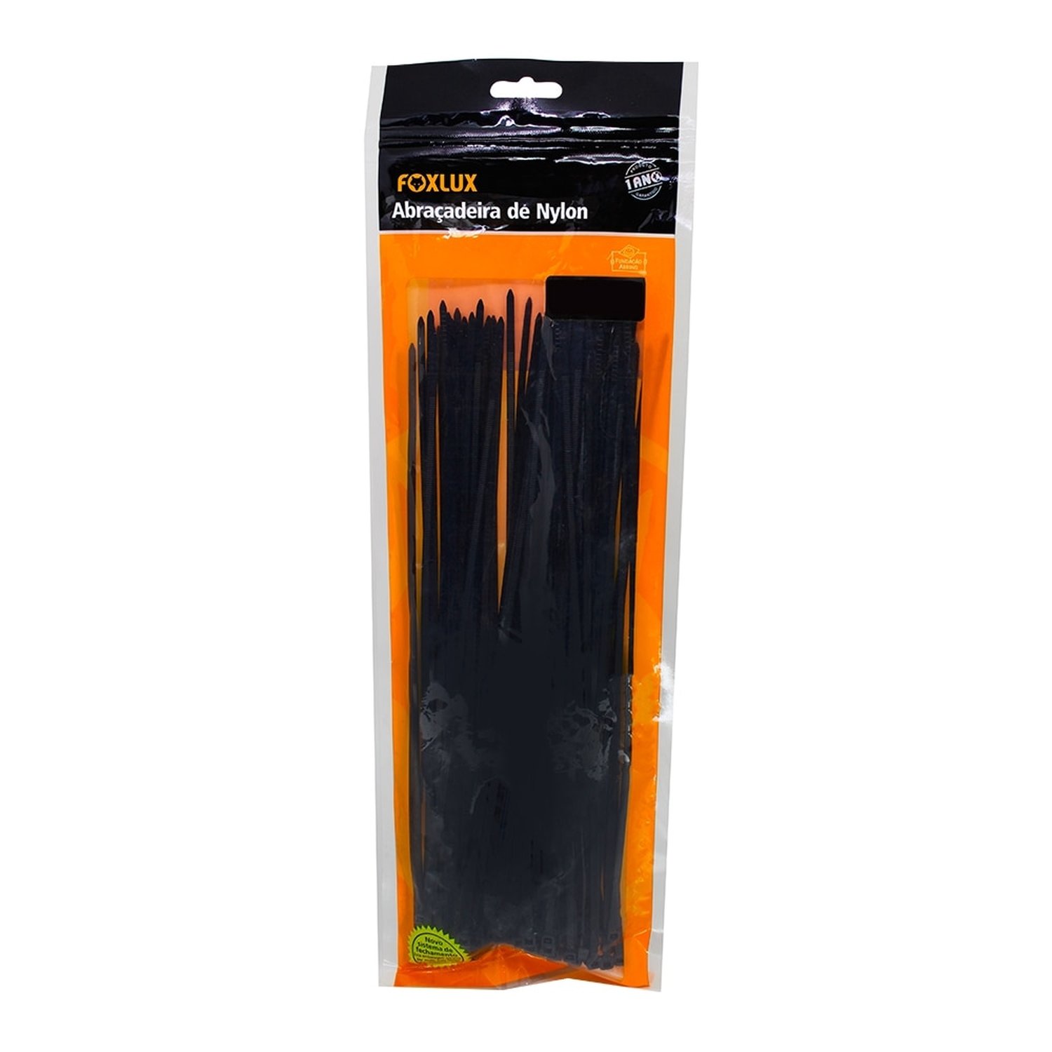 Abraçadeira Nylon Foxlux 200mm x 4,8mm Preto - Embalagem com 100 Unidades