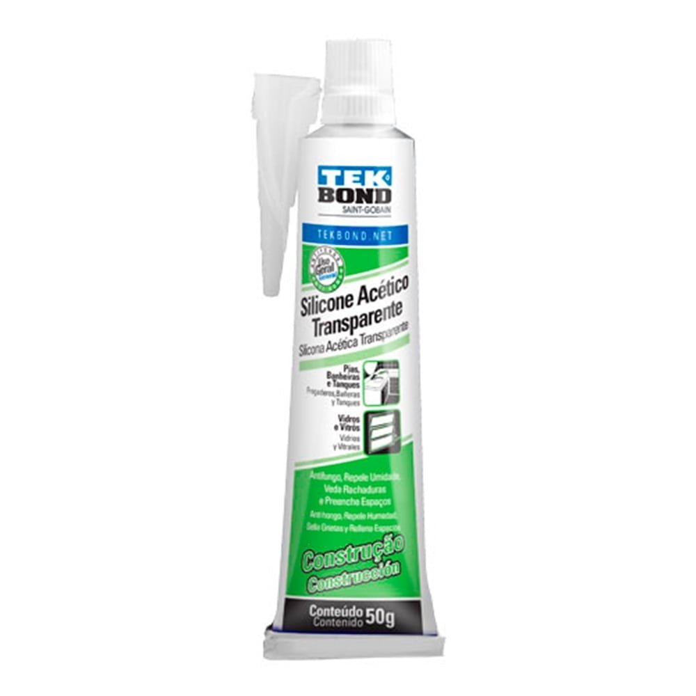 Silicone Acético Tekbond Transparente 50g - Embalagem com 24 Unidades