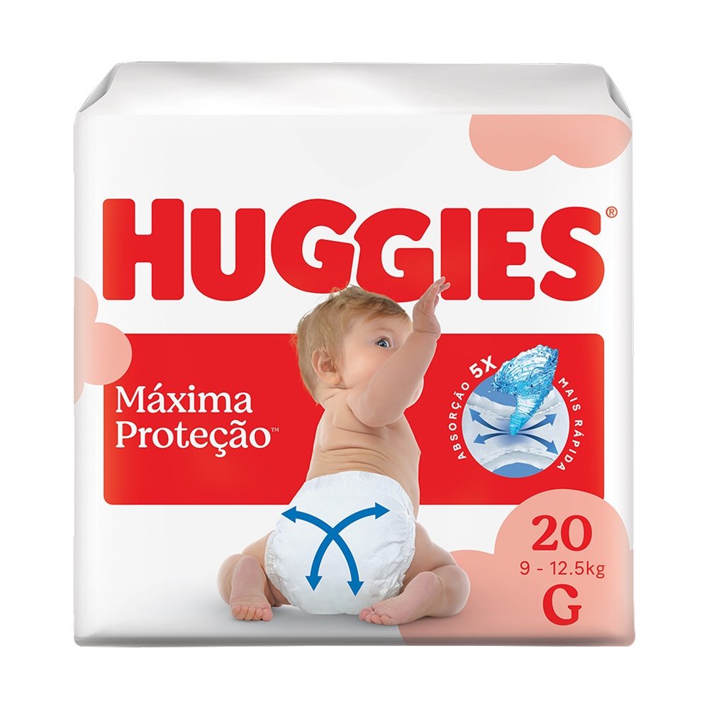 Fralda Descartável Huggies Máxima Proteção Jumbo Tamanho G - 9 Pacotes com 20 Fraldas - Total 180 Tiras