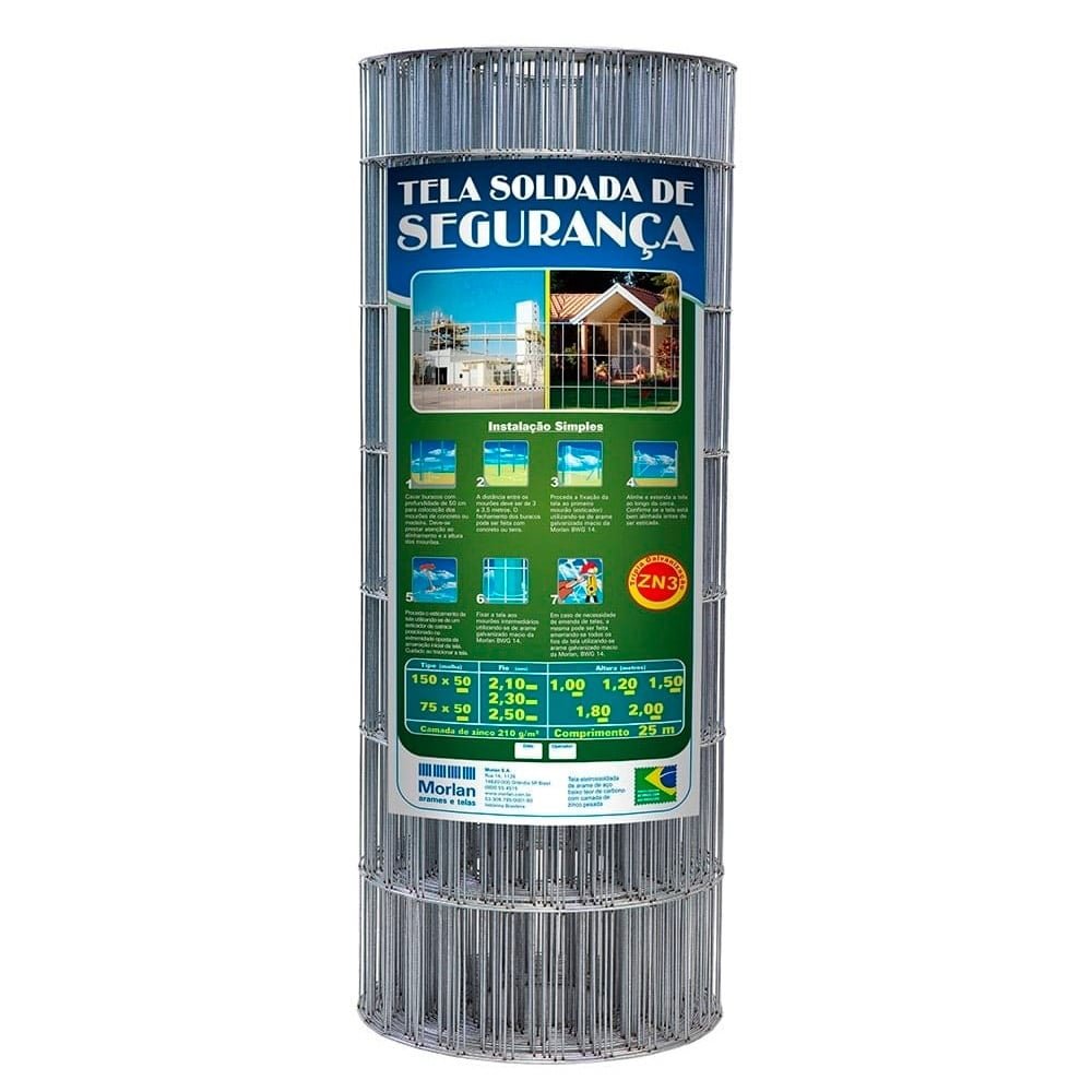 Tela Segurança Soldada Morlan ZN3 100 x 50mm Fio 1,90mm 1,00 x 25m