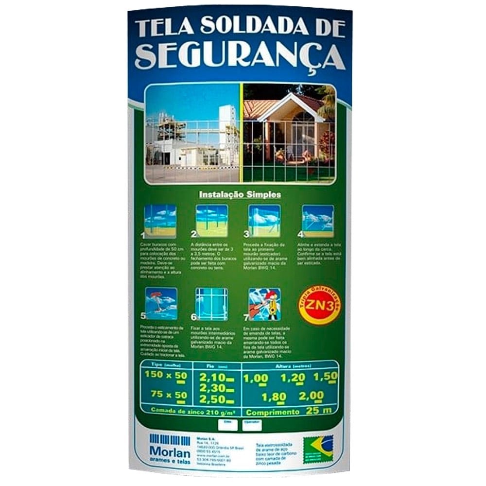Tela Segurança Soldada Morlan ZN3 100 x 50mm Fio 1,90mm 1,00 x 25m