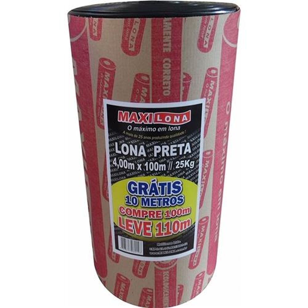 Lona Plástica Maxilona Preta 4X100m 25Kg+10m Grátis