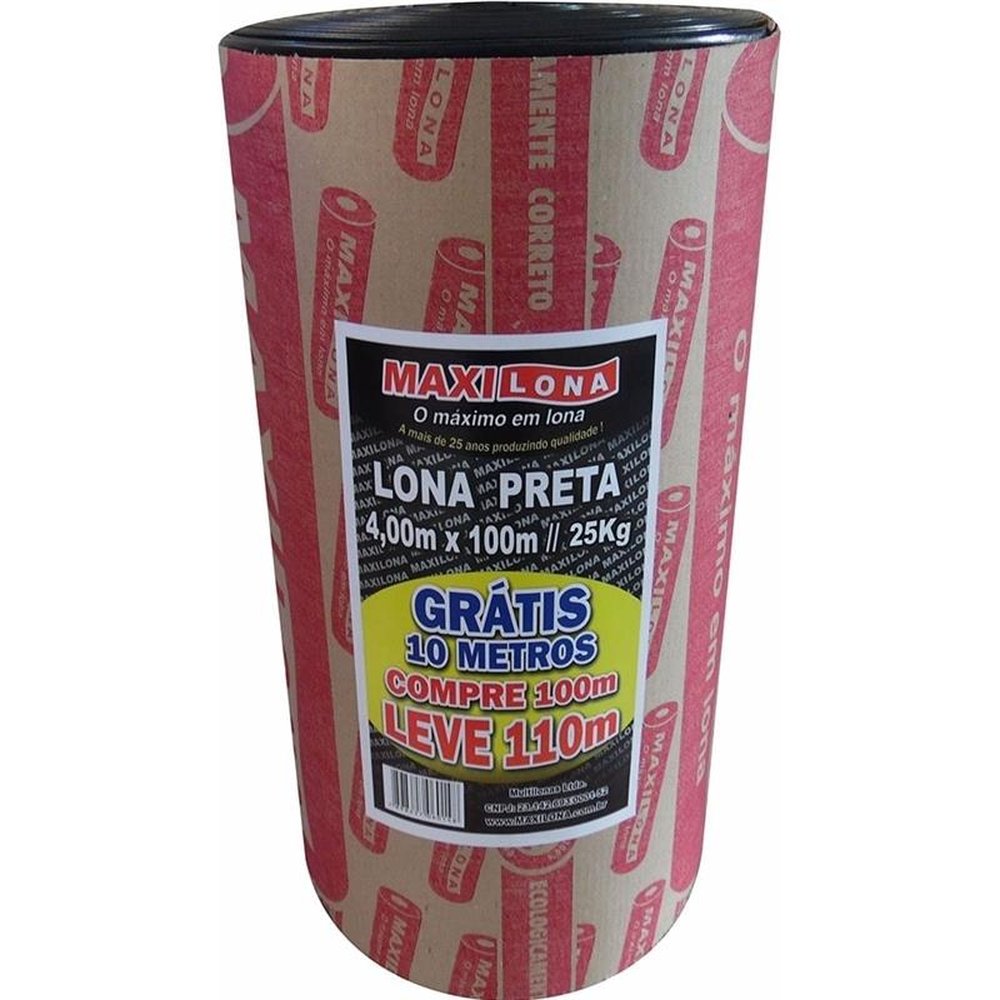 Lona Plástica Maxilona Preta 4X100m 25Kg+10m Grátis