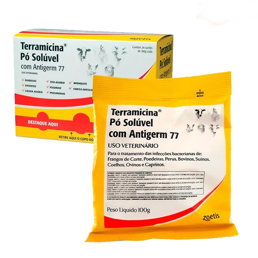 Terramicina Zoetis Phibro Pó Solúvel com Antigerme 77 100g - 24 Unidades