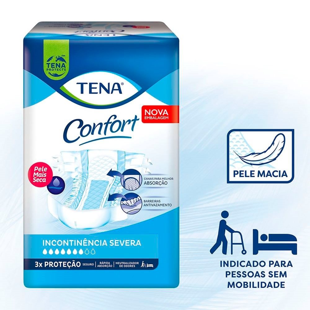 Fralda Geriátrica Tena Confort Tamanho M - 9 Pacotes com 8 Fraldas - Total 72 Tiras