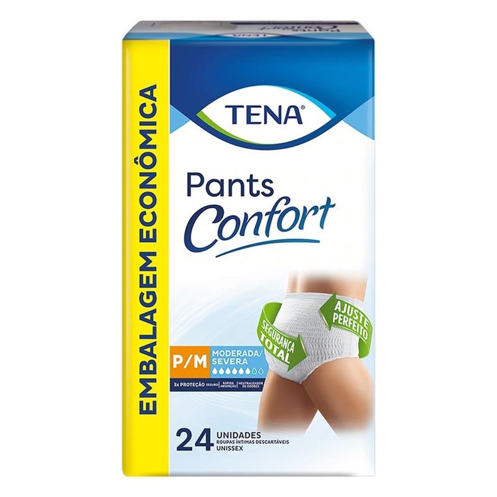 Fralda Descartável Tena Adulto Confort Pants Tamanho P/M - 4 Pacotes com 24 Fraldas - Total 96 Tiras